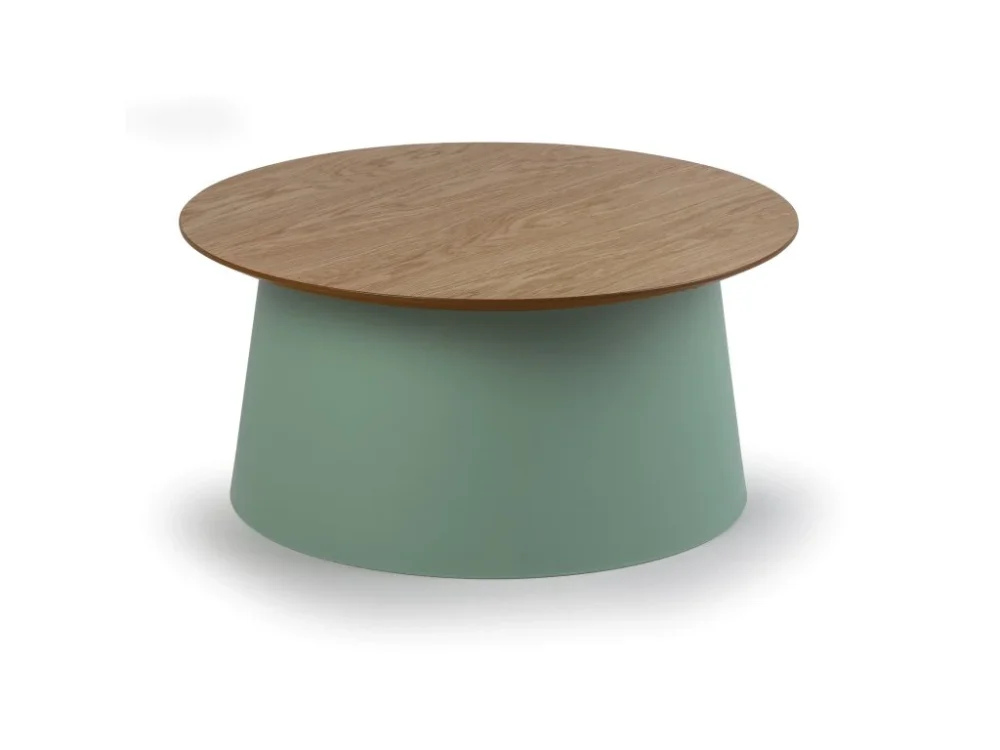 Plastový kávový stolek SETA s dřevěnou deskou, průměr 69 cm, dub/zelená Omezená Nabídka