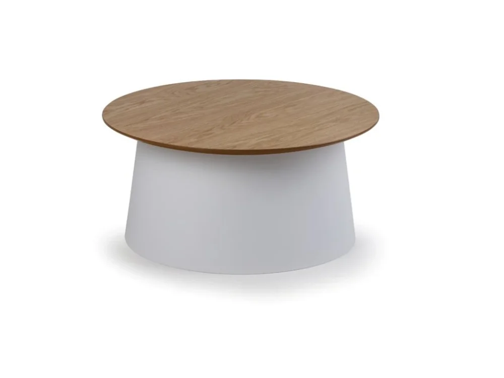 Oblíbený Plastový kávový stolek SETA s dřevěnou deskou, průměr 69 cm, dub/bílá