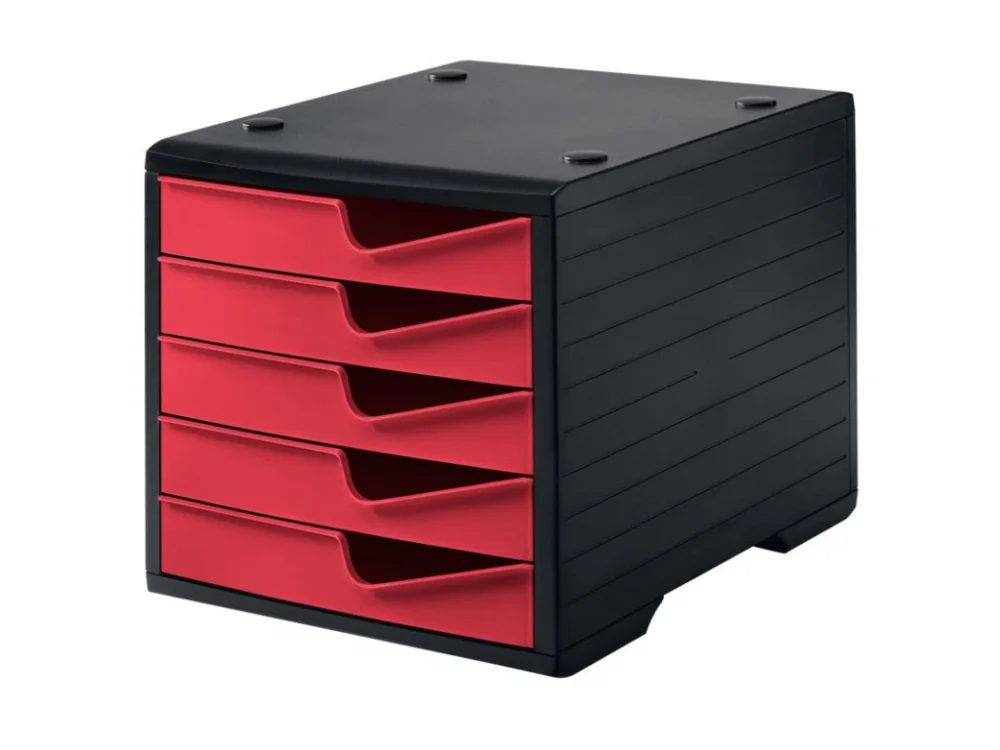 Třídící box, 5 zásuvek, černá/červená Cenově Výhodný