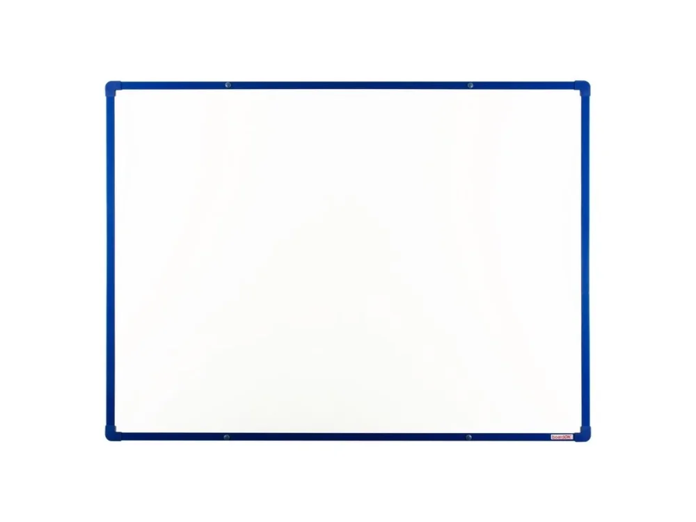 Bílá magnetická popisovací tabule s keramickým povrchem boardOK, 1200 x 900 mm, modrý rám Jen Po Omezenou Doba