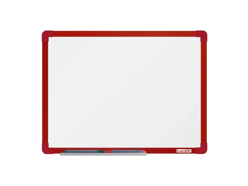 Sleva Bílá magnetická popisovací tabule boardOK 600 x 450 mm, červený rám