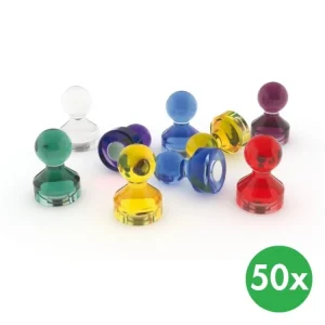 Zlevněný Sada magnetů pro popisovací tabule, průměr 11 mm, krystal - mix barev, 50 ks
