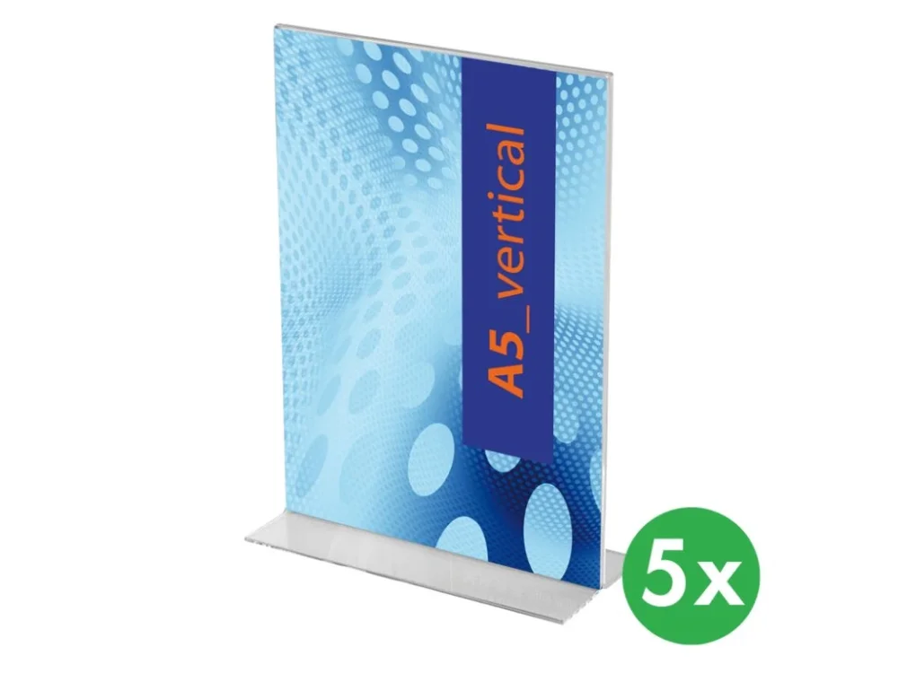 Sleva Plexi pultové stojánky, typ T, A5 na výšku, balení 5 ks