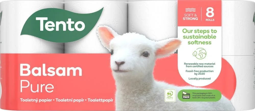 Značkový Tento papír toaletní Balsam Pure 3-vrstvý 100% celulóza / 8 ks