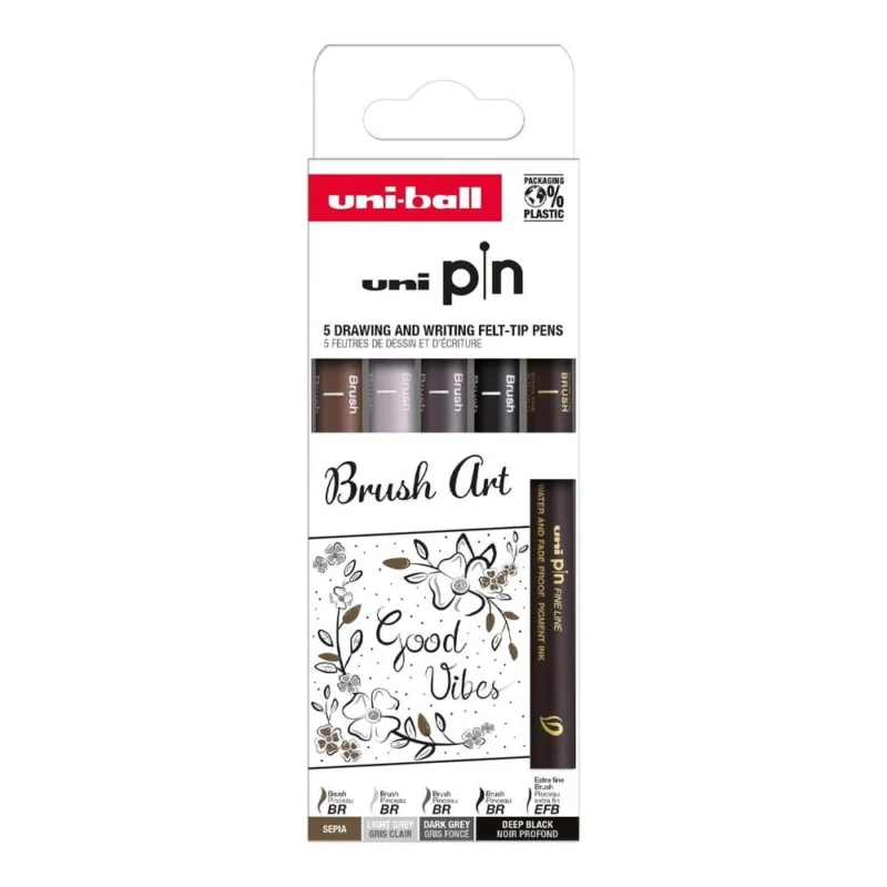 Cenová Bomba UNI popisovač Pin Liner sada Creative Writting - Brush Art 5 ks, mix barev