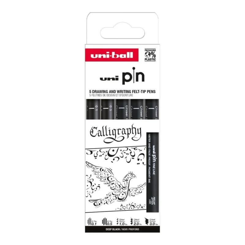 Zlevněný UNI popisovač Pin Liner sada Creative Writting - Calligraphy 5 ks, černá