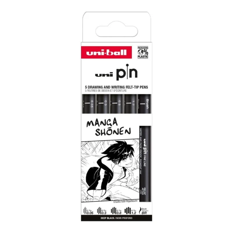UNI popisovač Pin Liner sada Drawing - Manga Shonen 5 ks, černá Sleva