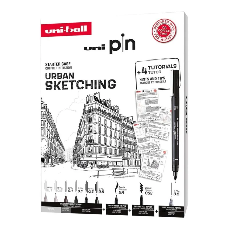 Koupit Online UNI popisovač Pin Liner sada Sketching 8 linerů + SHALAKU mikrotužka, mix barev