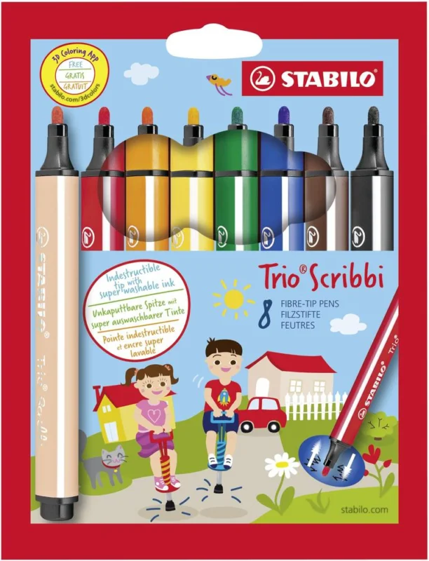 Vláknový fix STABILO Trio Scribbi s odpruženým hrotem 8 ks Finální Výprodej
