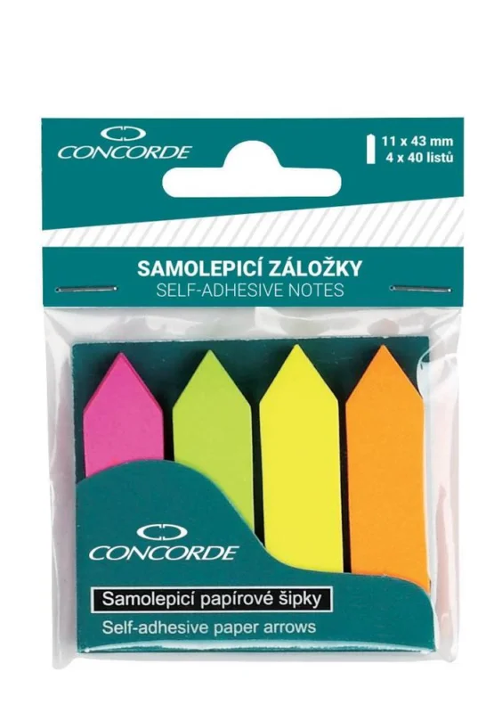 Přímo Od Výrobce Záložky samolepicí papírové šipky 11 x 43 mm/4 x 40 listů neon