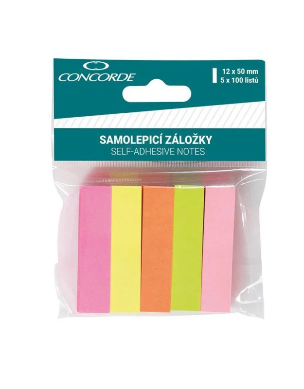 Záložky samolepicí papírové 12 x 50 mm/5 x 100 listů neon Originální