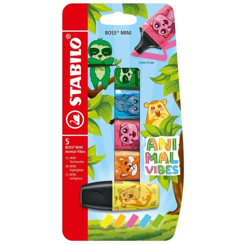 Nová Kolekce Zvýrazňovač STABILO BOSS MINI Animal Vibes nenon 5 ks