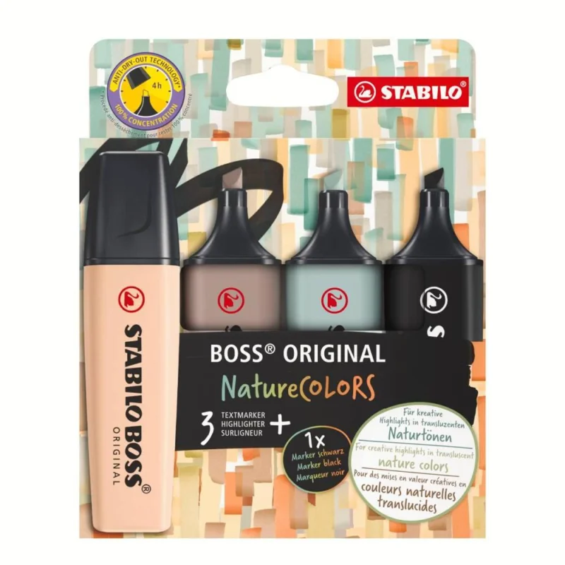 Zvýrazňovač STABILO BOSS ORIGINAL NatureCOLORS sada 4 barev Časově Omezené