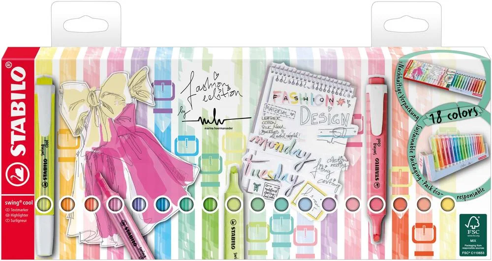 Zvýrazňovač STABILO swing cool Pastel 18 ks se stojánkem Must-Have