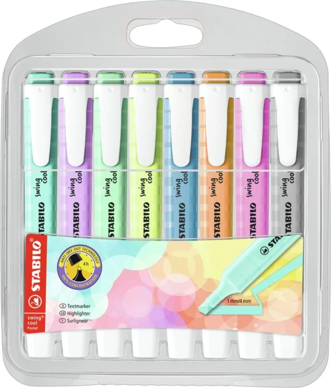 Zvýrazňovač STABILO swing cool Pastel 8 ks pouzdro Sleva
