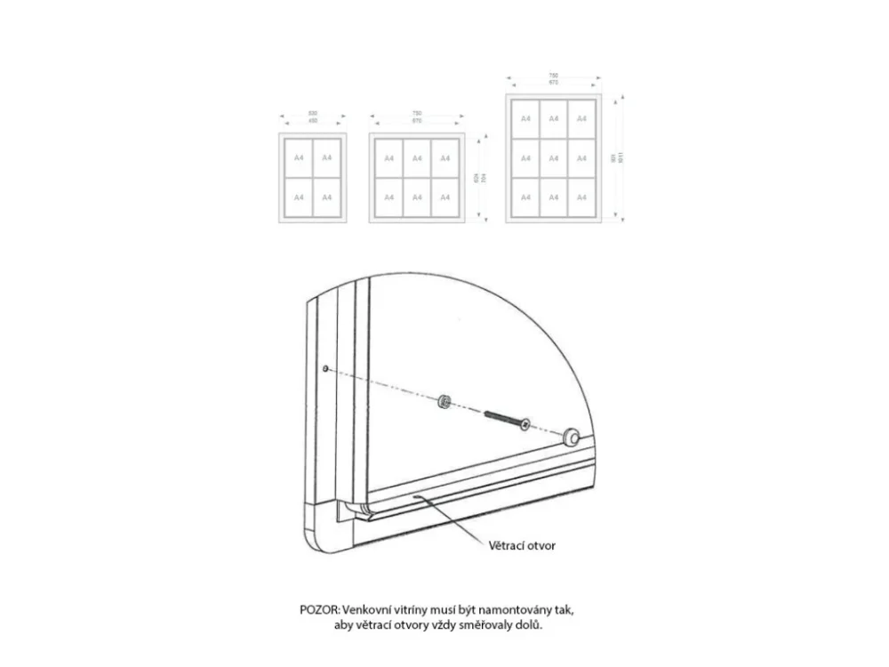 Venkovní vitrína s horizontálním otevíráním 12A4 - 75 x 135 cm Oblíbený