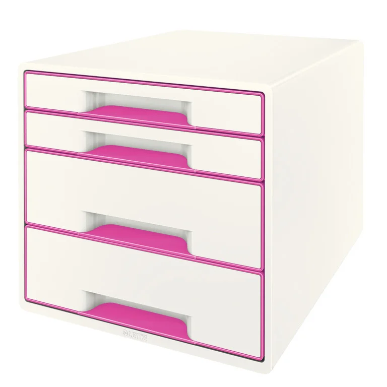 Zásuvkový box LEITZ WOW Cube, 4 zásuvky, bílý/růžový Cenová Bomba