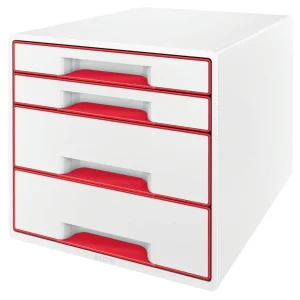 Zásuvkový box LEITZ WOW Cube, 4 zásuvky, bílý/červený Levný