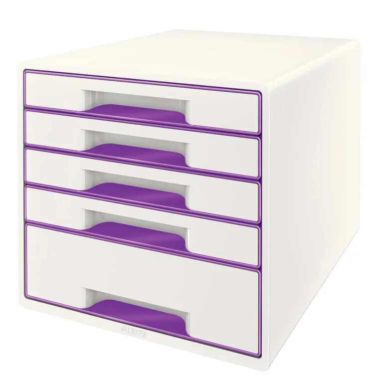 Zásuvkový box LEITZ WOW Cube, 5 zásuvek, bílý/fialový Finální Výprodej