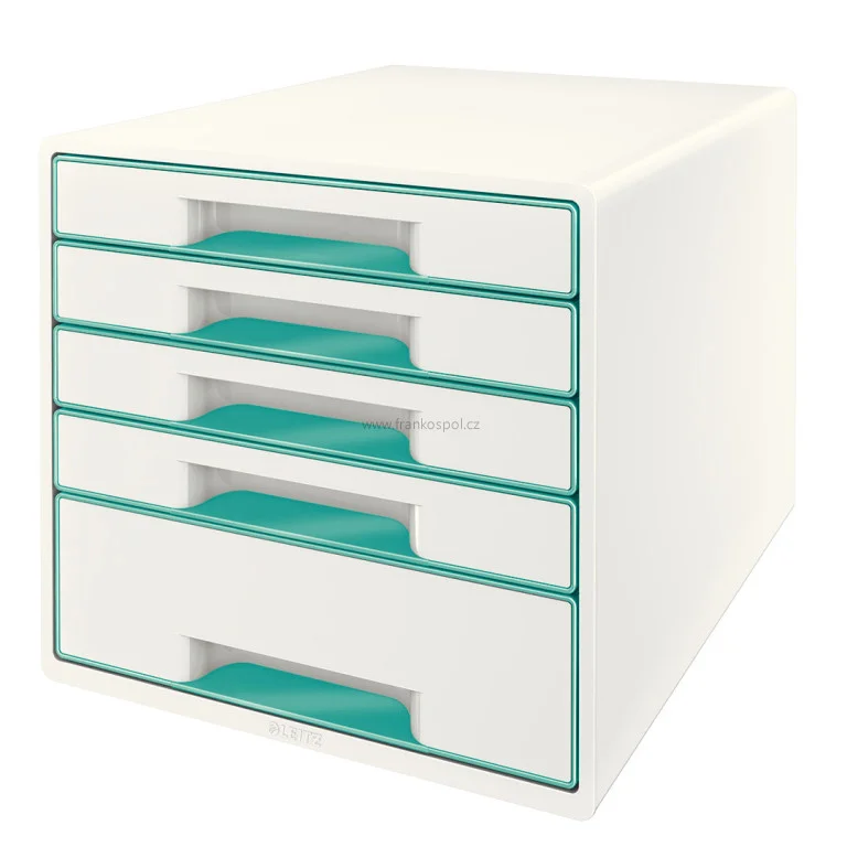 Zlevněný Zásuvkový box LEITZ WOW Cube, 5 zásuvek, bílý/ledově modrý