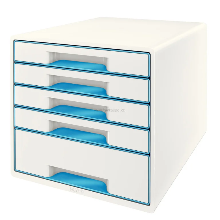 Zásuvkový box LEITZ WOW Cube, 5 zásuvek, bílý/modrý Must-Have