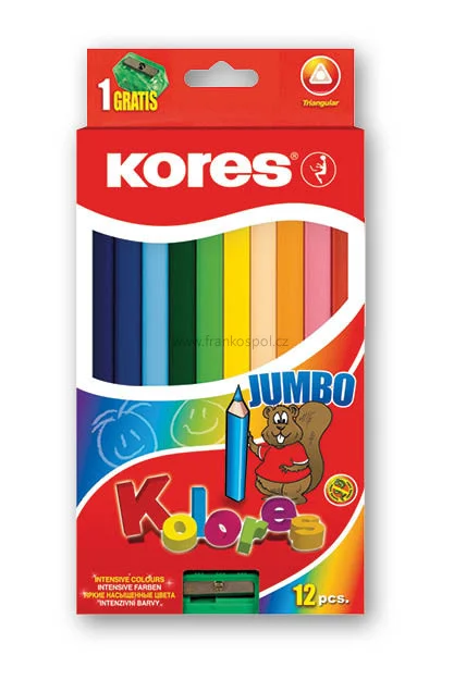 Autentický Pastelky KORES Kolores Jumbo, 12 barev + ořezávátko