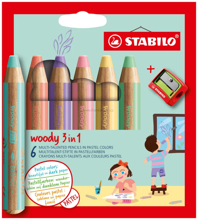 Výhodná Nabídka Pastelky STABILO Woody 3v1, 6 sada Pastel s ořezávátkem