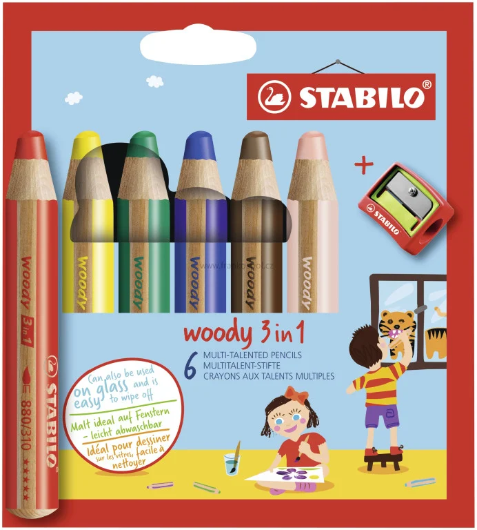 Pastelky STABILO Woody 3v1, 6 sada s ořezávátkem Ověřený