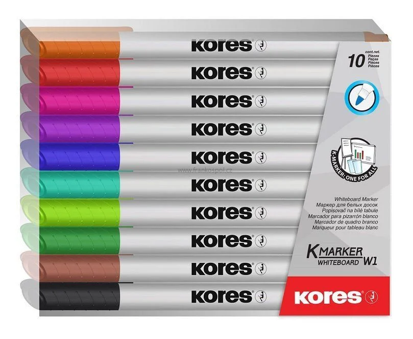 Nová Kolekce Popisovač na bílé tabule KORES K-MARKER WHITEBOARD, sada 10 barev