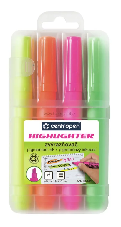 Zvýrazňovač CENTROPEN 8552, 4 sada Vrácení Zdarma