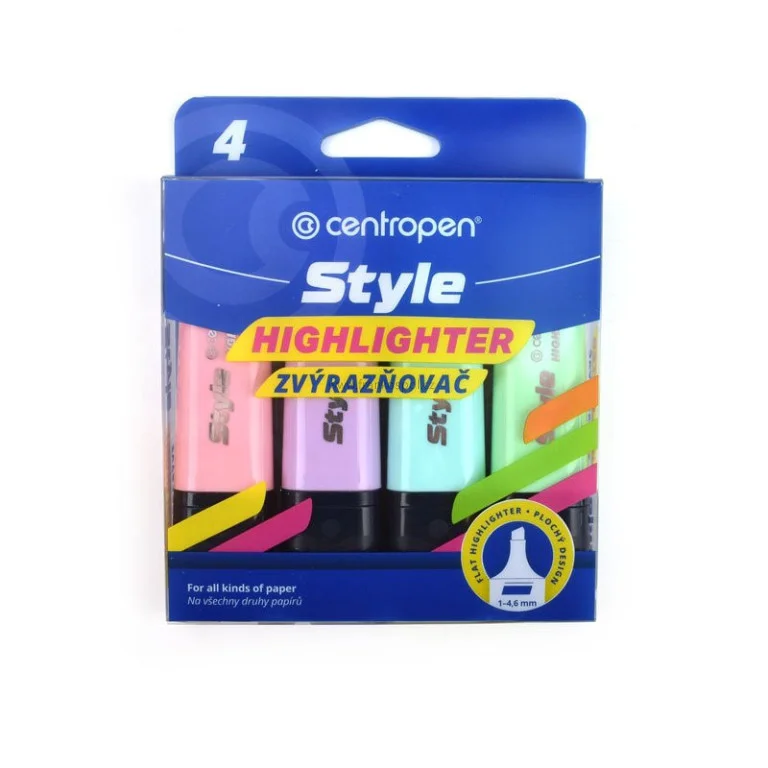 Novinka Zvýrazňovač CENTROPEN Style 6252, pastelový, sada 4 ks