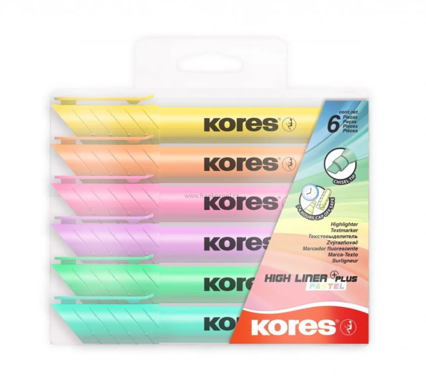 Zvýrazňovač KORES High Liner Plus, pastelový, 6 sada Originální