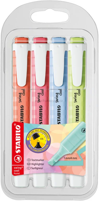 Finální Výprodej Zvýrazňovač STABILO Swing Cool Pastel, 4 sada