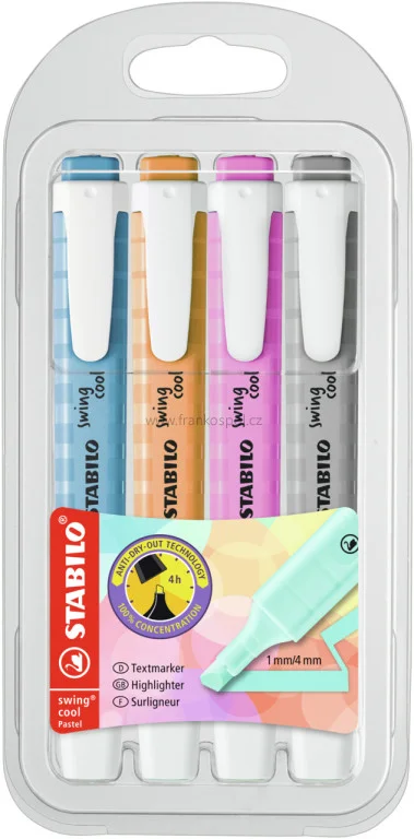 Zvýrazňovač STABILO Swing Cool Pastel, 4 sada Výprodej