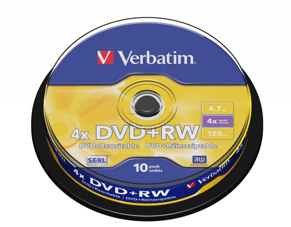 Zlevněný DVD+RW Verbatim SERL Matt Silver 4.7GB 4x, cake box 10 ks