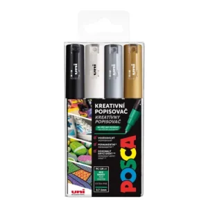 Akce Sada dekoračních popisovačů Posca PC-1M, 0,7 mm, 4 barvy - černá, bílá, zlatá, stříbrná