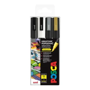 Sada dekoračních popisovačů Posca PC-3M, 0,9-1,3 mm, 4 barvy - černá, bílá, zlatá, stříbrná Pouze Dnes