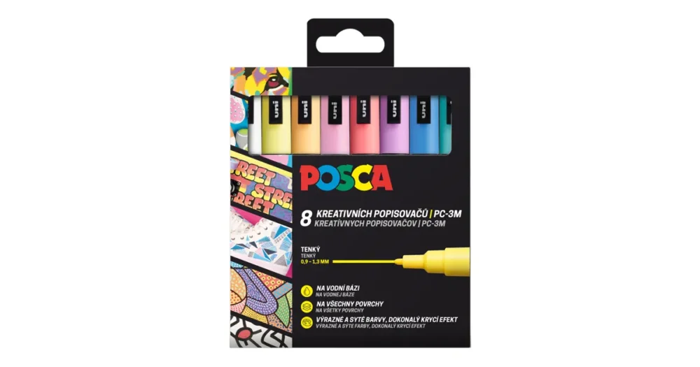 Top Prodej Sada dekoračních popisovačů Posca PC-3M, 0,9-1,3 mm, 8 pastelových barev