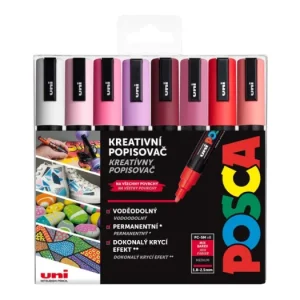 Vysoce Kvalitní Sada dekoračních popisovačů Posca PC-5M, LOVE, 1,8 - 2,5 mm, 8 teplých tónů
