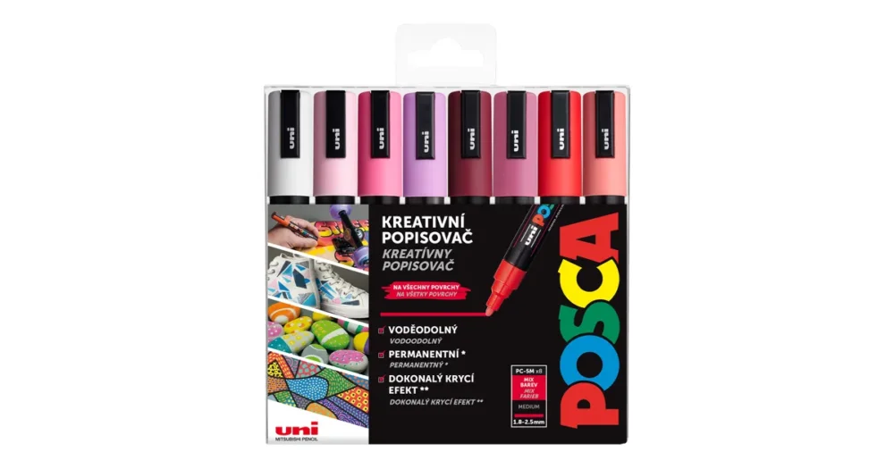 Vysoce Kvalitní Sada dekoračních popisovačů Posca PC-5M, LOVE, 1,8 - 2,5 mm, 8 teplých tónů