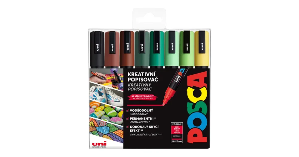 Sada dekoračních popisovačů Posca PC-5M, EARTH, 1,8 - 2,5 mm, 8 zemitých tónů Nízká Cena