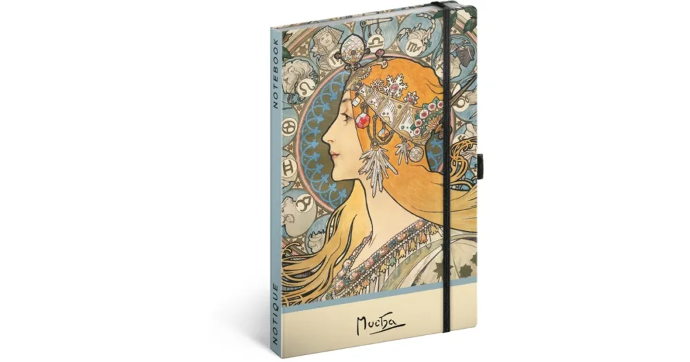 Zlevněný Notes NOTIQUE tečkovaný 13 x 21 cm - Alfons Mucha - Zodiak