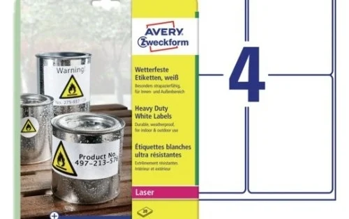Etikety odolné Avery L4774-20, 99,1x139mm, bílé, 20listů Nízká Cena