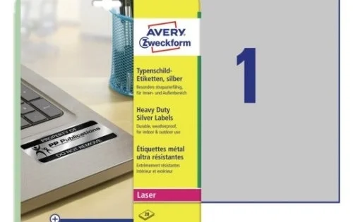 Etikety odolné Avery L6013-20, 210x297mm, stříbrné, 20lis. Finální Výprodej