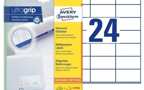 Etikety univerzální Avery 3490, 70x36mm, bílé, 25+5listů Rychlé Dodání