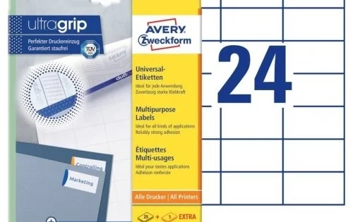 Etikety univerzální Avery 6173, 70x37mm, bílé, 25+5listů Horká Nabídka