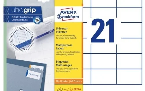 Aktuální Etikety univerzální Avery 6174, 70x42,3mm, bílé, 25+5listů