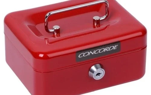 Pokladna příruční Concorde 15,2x 11,8x 8cm, kovová, červ. Cenový Hit