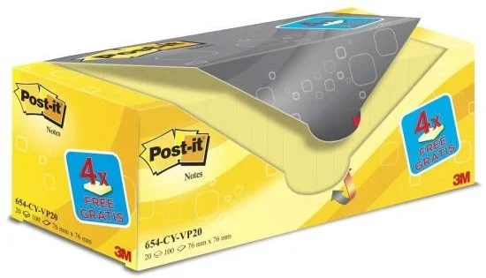 Levný Bloček Post-it 654 76x76mm, žlutý, 20x100lístků