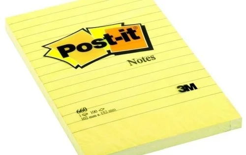 Bloček Post-it 660, 102x152mm, linkovaný, 100lístků, žlutý Vysoce Kvalitní